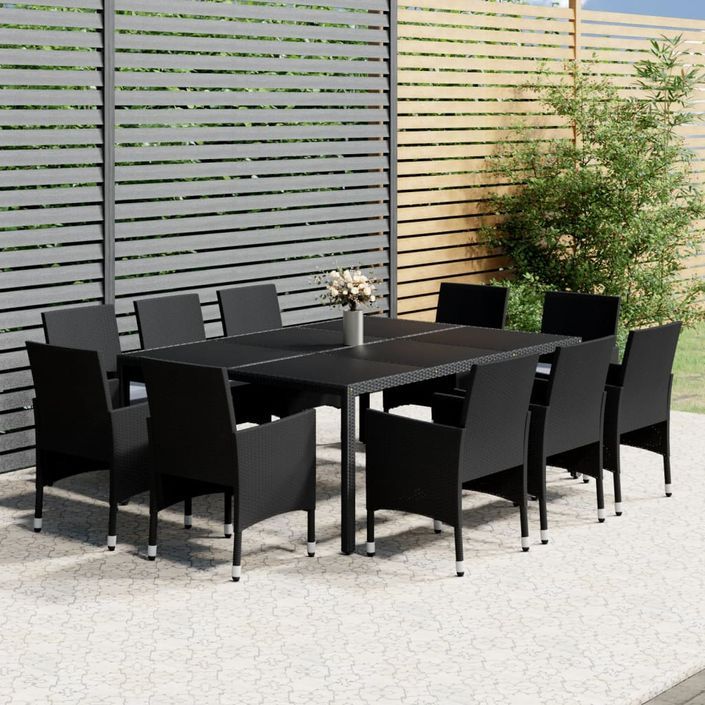 Mobilier à dîner de jardin 11 pcs Résine tressée Noir - Photo n°1