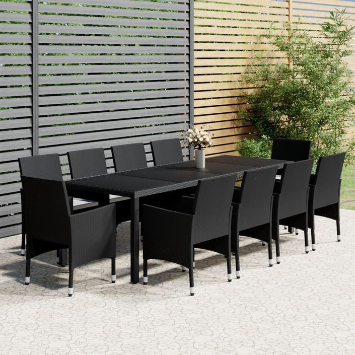 Mobilier à dîner de jardin 11 pcs Résine tressée Noir - Photo n°1