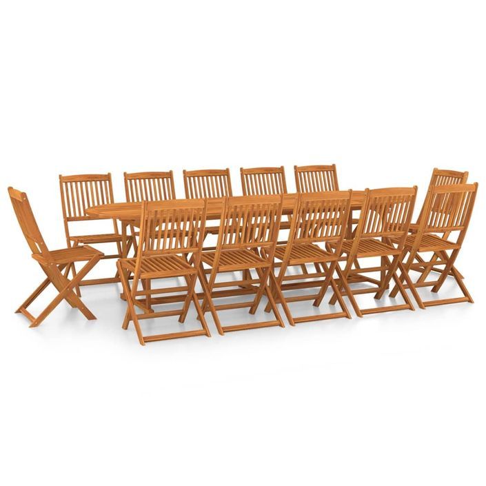 Mobilier à dîner de jardin 13 pcs Bois d'acacia massif 4 - Photo n°2