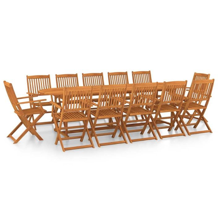 Mobilier à dîner de jardin 13 pcs Bois d'acacia massif 3 - Photo n°2