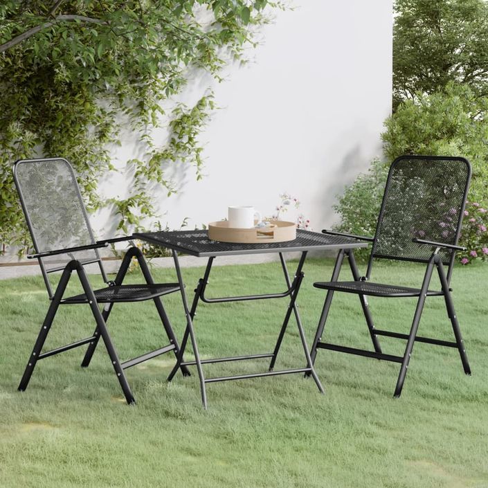 Mobilier à dîner de jardin 3 pcs Maille Métal Anthracite 2 - Photo n°2