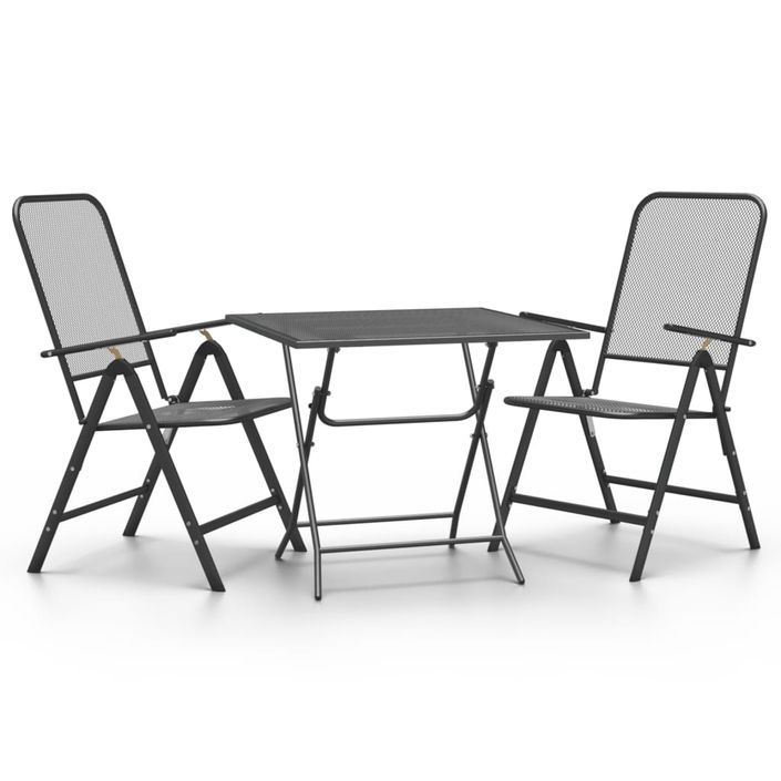 Mobilier à dîner de jardin 3 pcs Maille Métal Anthracite 2 - Photo n°1