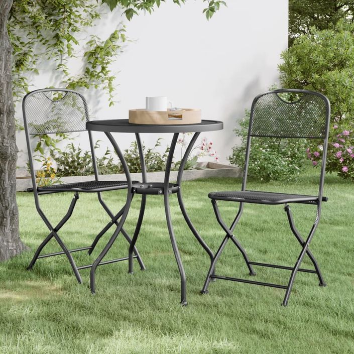 Mobilier à dîner de jardin 3 pcs Maille Métal Anthracite 3 - Photo n°2