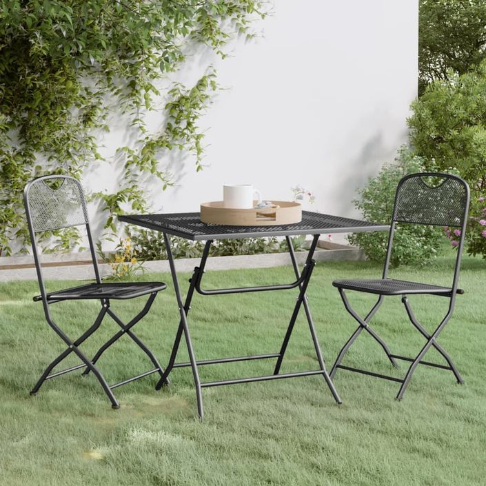 Mobilier à dîner de jardin 3 pcs Maille Métal Anthracite - Photo n°1