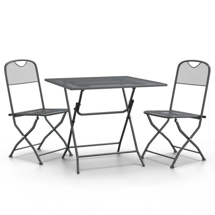 Mobilier à dîner de jardin 3 pcs Maille Métal Anthracite - Photo n°2