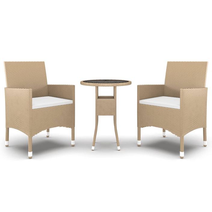 Mobilier à dîner de jardin 3 pcs Résine tressée Beige - Photo n°1