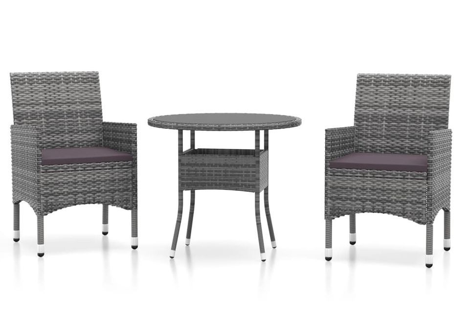 Mobilier à dîner de jardin 3 pcs Résine tressée Gris 2 - Photo n°1