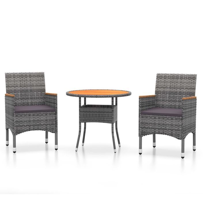 Mobilier à dîner de jardin 3 pcs Résine tressée Gris - Photo n°1