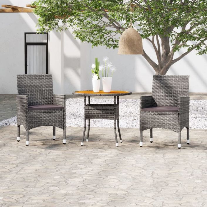 Mobilier à dîner de jardin 3 pcs Résine tressée Gris - Photo n°1