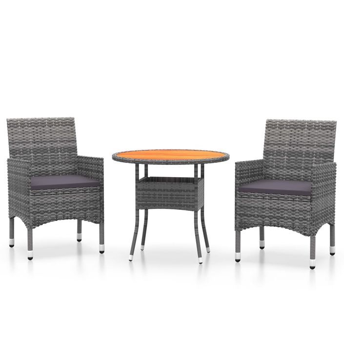 Mobilier à dîner de jardin 3 pcs Résine tressée Gris - Photo n°2