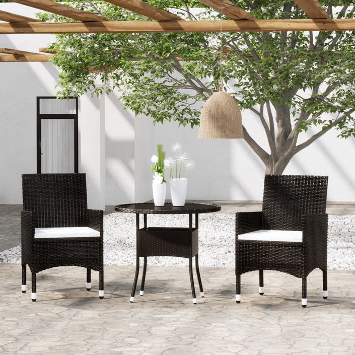 Mobilier à dîner de jardin 3 pcs Résine tressée Noir 2 - Photo n°2