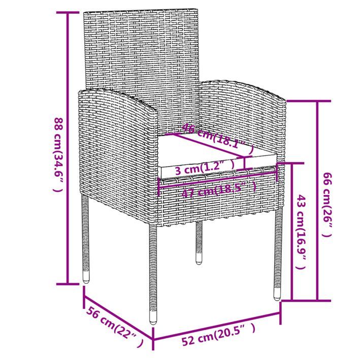 Mobilier à dîner de jardin 3 pcs Résine tressée Noir 3 - Photo n°8