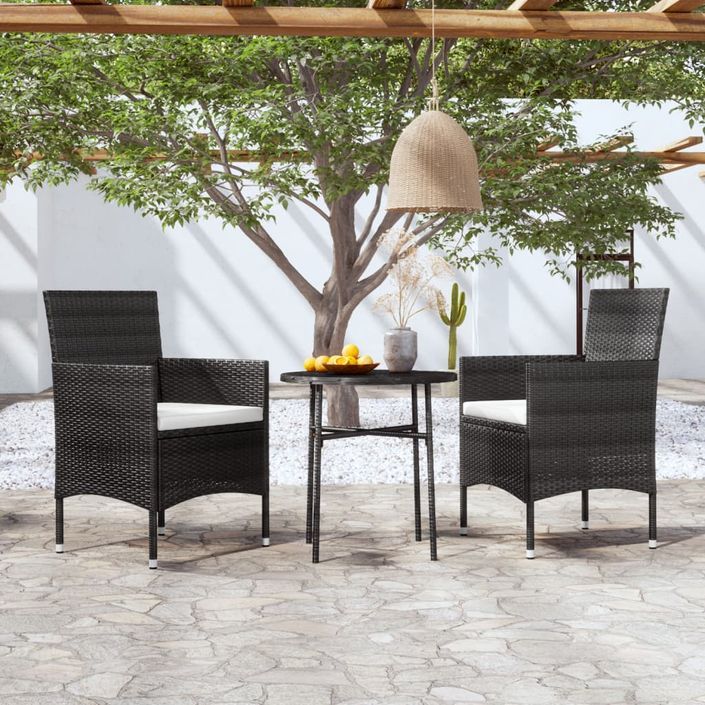 Mobilier à dîner de jardin 3 pcs Résine tressée Noir - Photo n°1