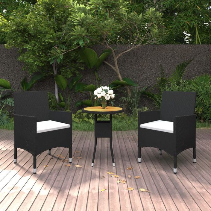 Mobilier à dîner de jardin 3 pcs Résine tressée Noir - Photo n°1