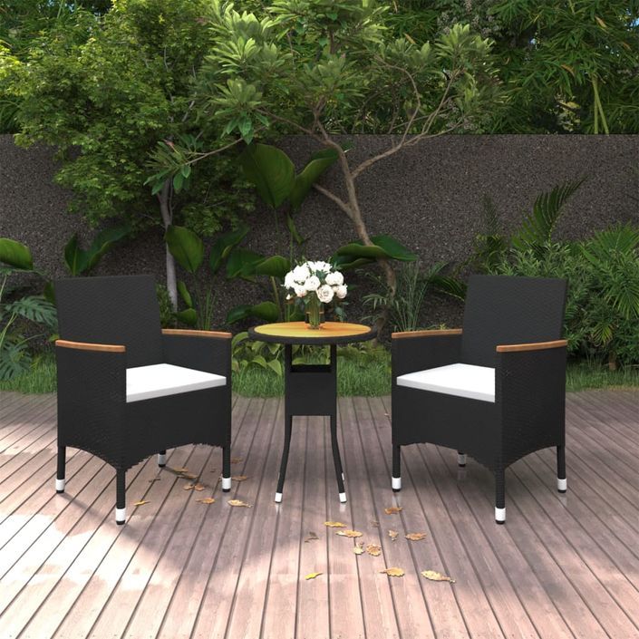 Mobilier à dîner de jardin 3 pcs Résine tressée Noir - Photo n°1