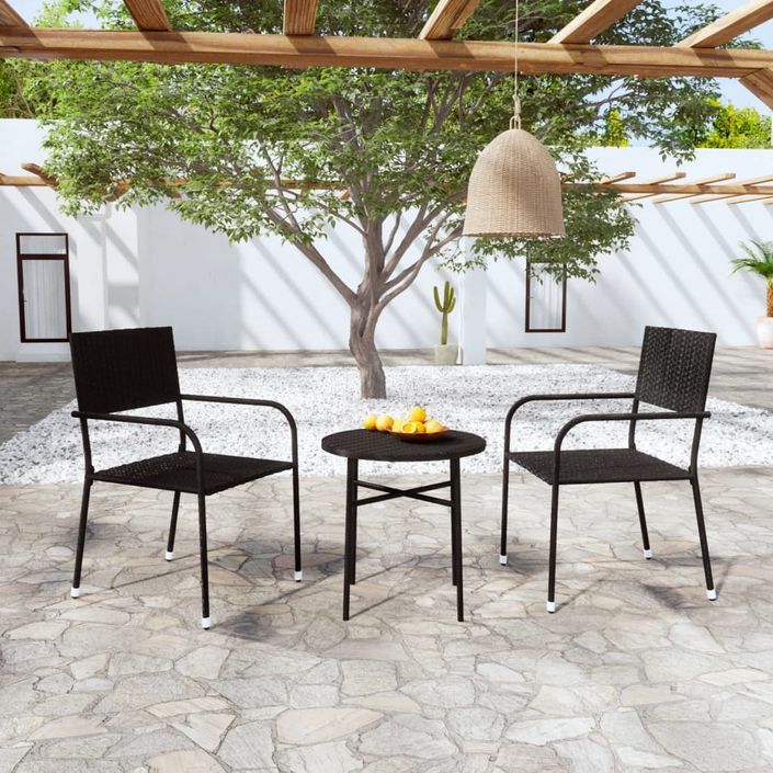 Mobilier à dîner de jardin 3 pcs Résine tressée Noir - Photo n°1