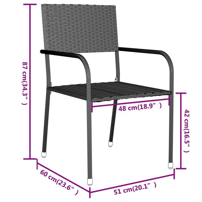 Mobilier à dîner de jardin 3 pcs Résine tressée Noir - Photo n°8