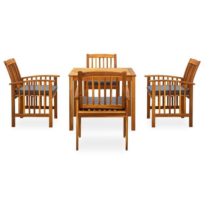 Mobilier à dîner de jardin 5 pcs avec coussins Acacia solide 2 - Photo n°2