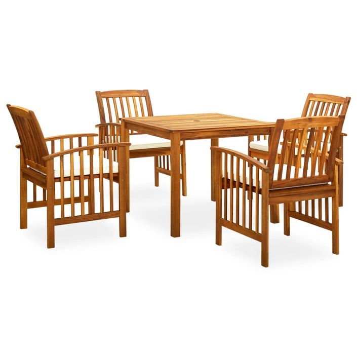 Mobilier à dîner de jardin 5 pcs avec coussins Acacia solide - Photo n°1