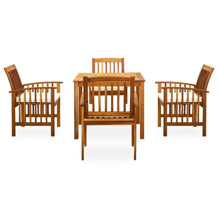 Mobilier à dîner de jardin 5 pcs avec coussins Acacia solide - Photo n°2