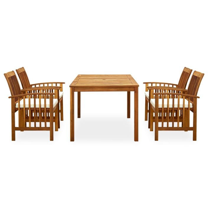 Mobilier à dîner de jardin 5 pcs avec coussins Acacia solide - Photo n°2