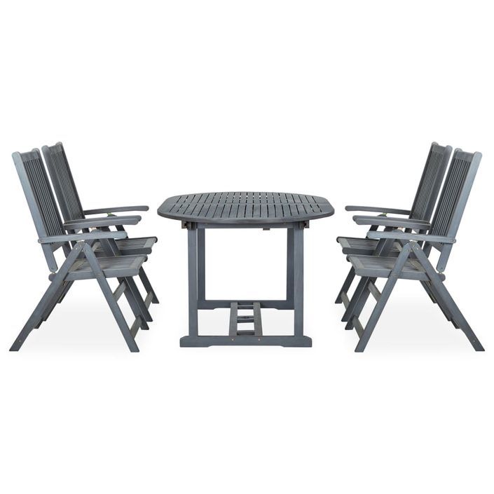 Mobilier à dîner de jardin 5 pcs Bois d'acacia massif Gris 5 - Photo n°2