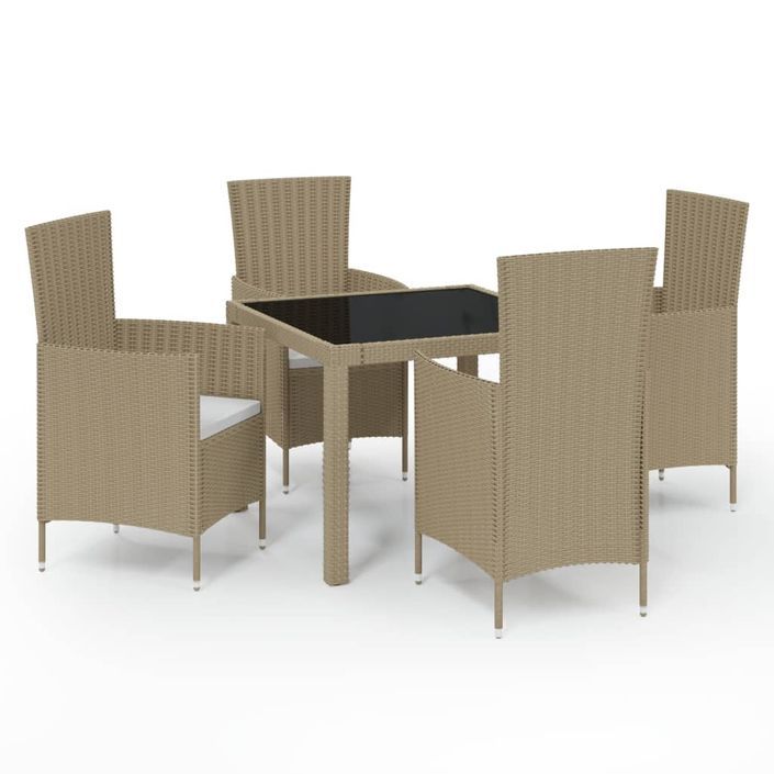 Mobilier à dîner de jardin 5 pcs coussins Résine tressée Beige - Photo n°1