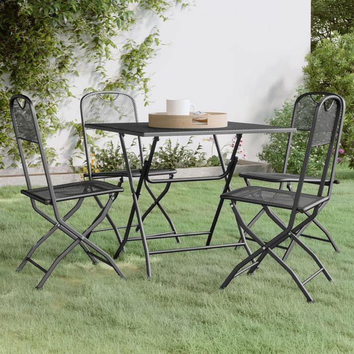 Mobilier à dîner de jardin 5 pcs Maille Métal Anthracite 2 - Photo n°2