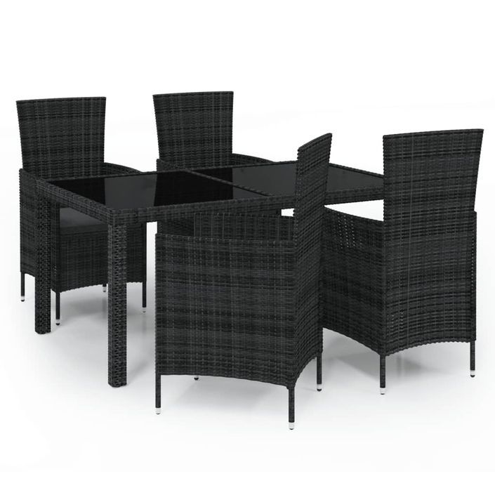 Mobilier à dîner de jardin 5pcs et coussins Résine tressée Noir 2 - Photo n°1