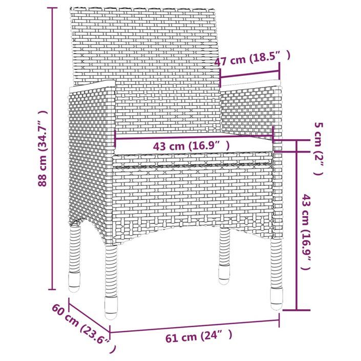 Mobilier à dîner de jardin 5pcs et coussins résine tressée vris - Photo n°5