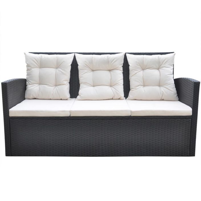 Mobilier à dîner de jardin 6pcs et coussins Résine tressée Noir - Photo n°4