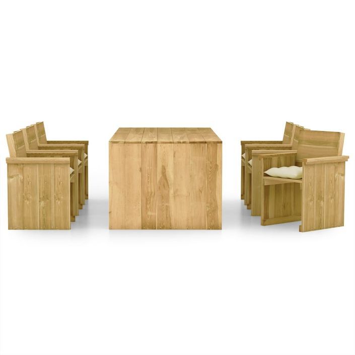 Mobilier à dîner de jardin 7 pcs avec coussins Pin imprégné 11 - Photo n°2