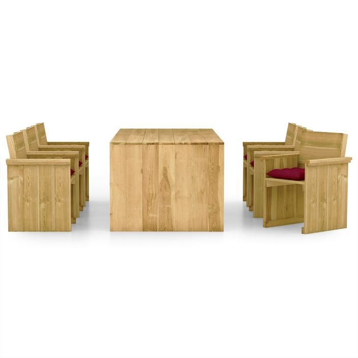 Mobilier à dîner de jardin 7 pcs avec coussins Pin imprégné 5 - Photo n°2