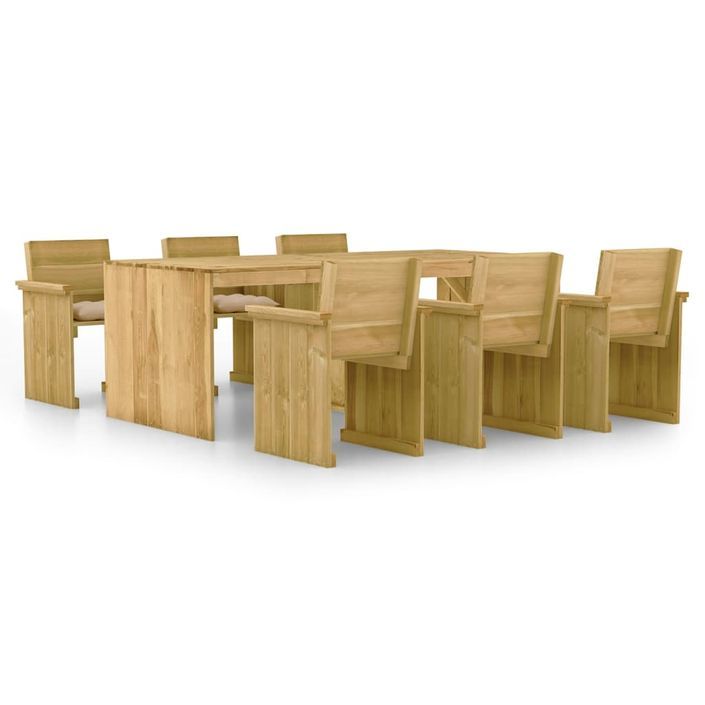 Mobilier à dîner de jardin 7 pcs avec coussins Pin imprégné 4 - Photo n°1