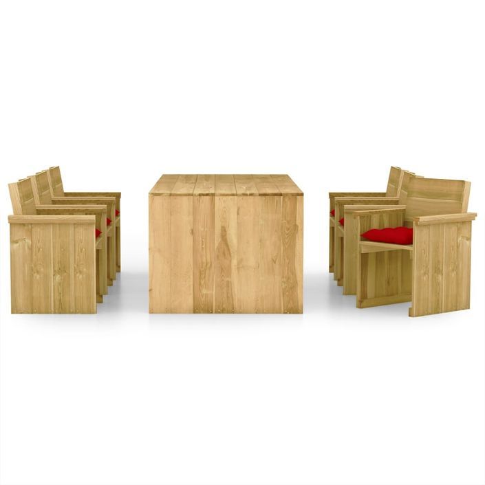 Mobilier à dîner de jardin 7 pcs avec coussins Pin imprégné 9 - Photo n°2