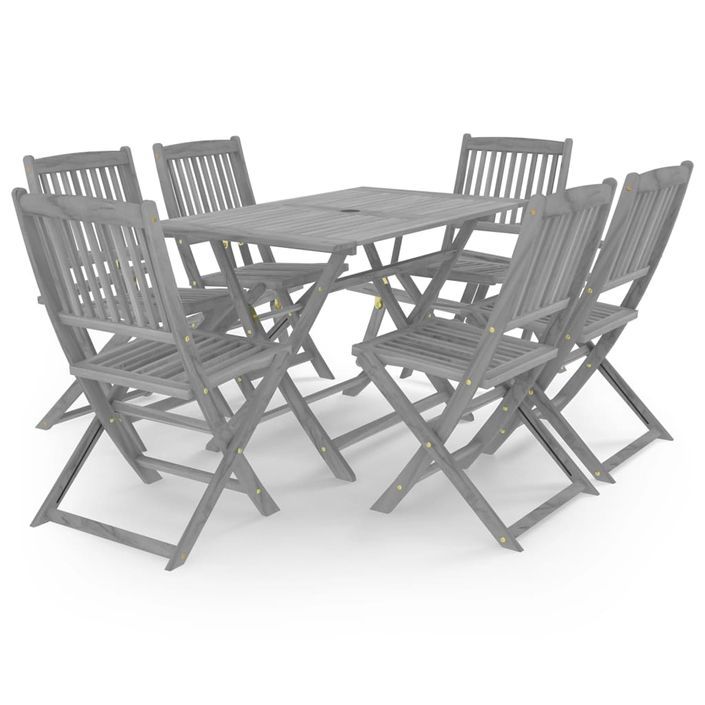 Mobilier à dîner de jardin 7 pcs Bois d'acacia massif Gris 2 - Photo n°1