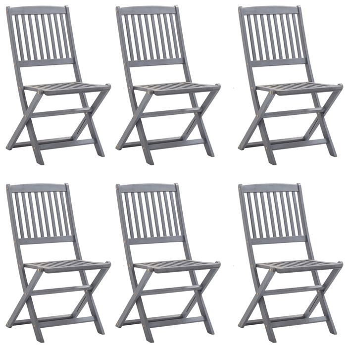 Mobilier à dîner de jardin 7 pcs Bois d'acacia massif Gris 2 - Photo n°6