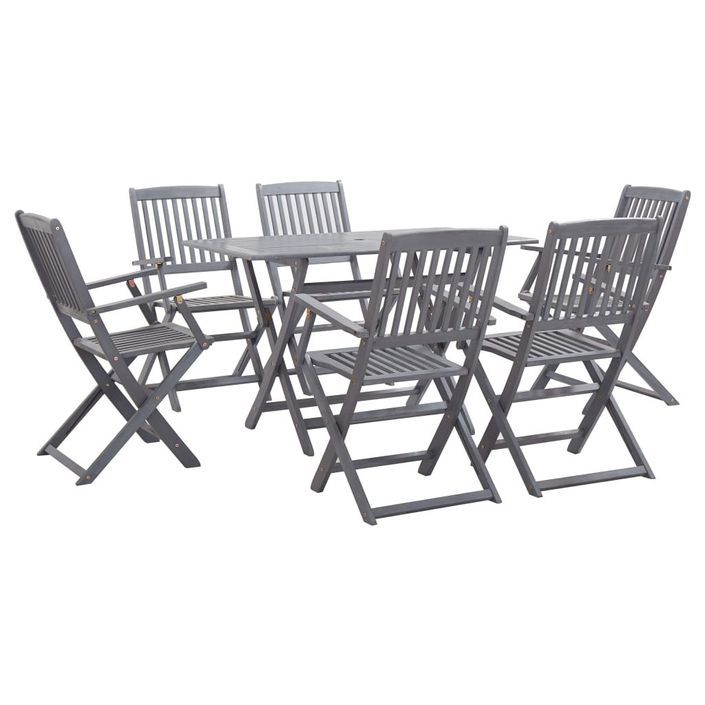 Mobilier à dîner de jardin 7 pcs Bois d'acacia massif Gris 3 - Photo n°1