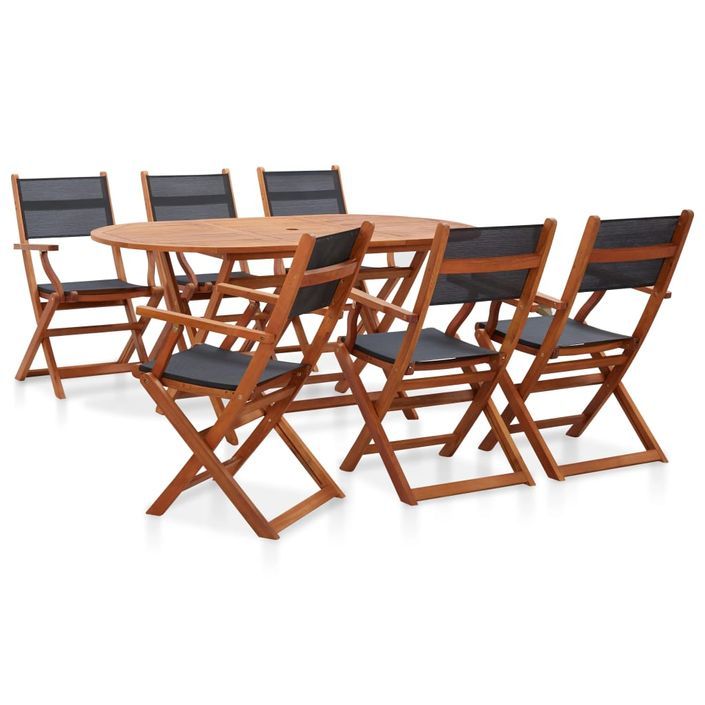 Mobilier à dîner de jardin 7 pcs Bois d'eucalyptus et textilène - Photo n°1