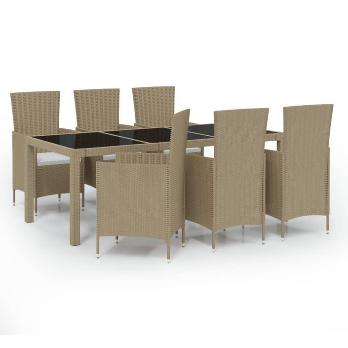 Mobilier à dîner de jardin 7 pcs coussins Résine tressée Beige - Photo n°1