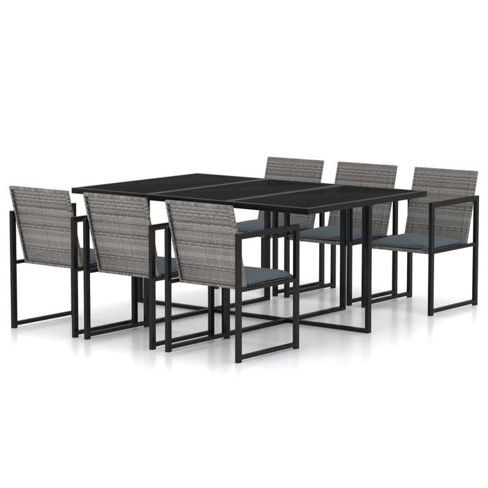 Mobilier à dîner de jardin 7pcs et coussins Résine tressée Gris 3 - Photo n°1