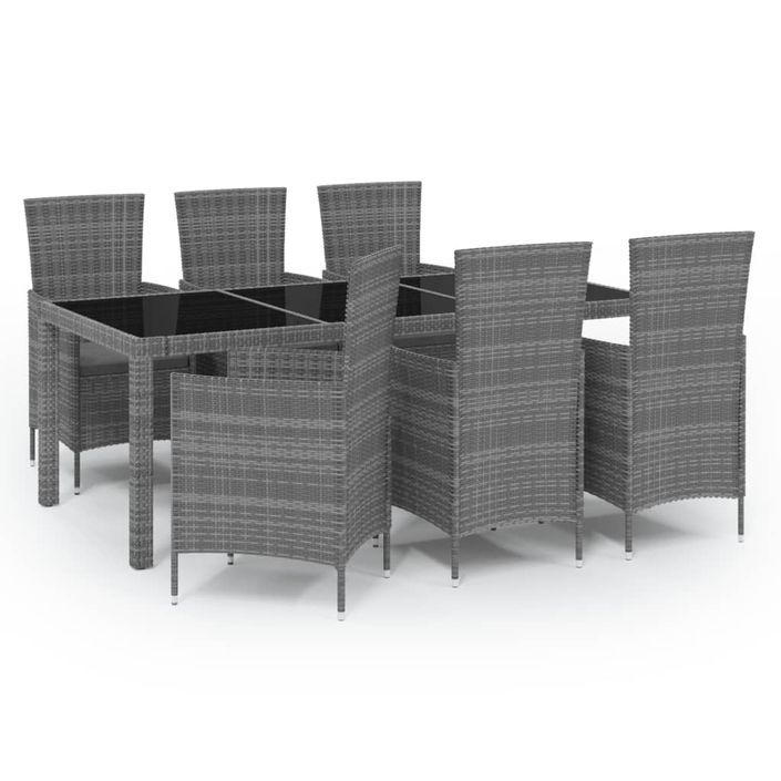 Mobilier à dîner de jardin 7pcs et coussins Résine tressée Gris 4 - Photo n°1