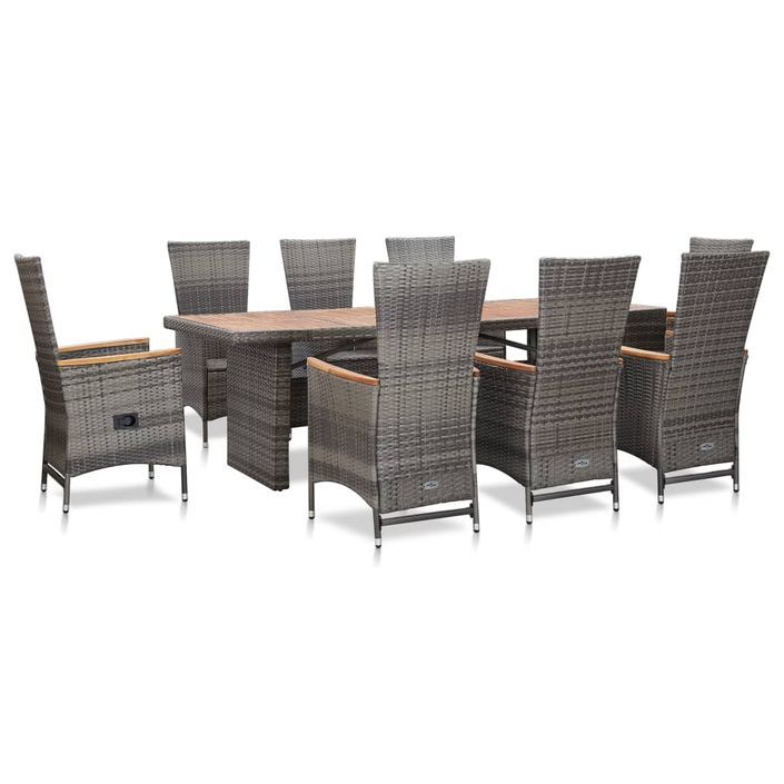 Mobilier à dîner de jardin 9pcs et coussins Résine tressée Gris 5 - Photo n°1