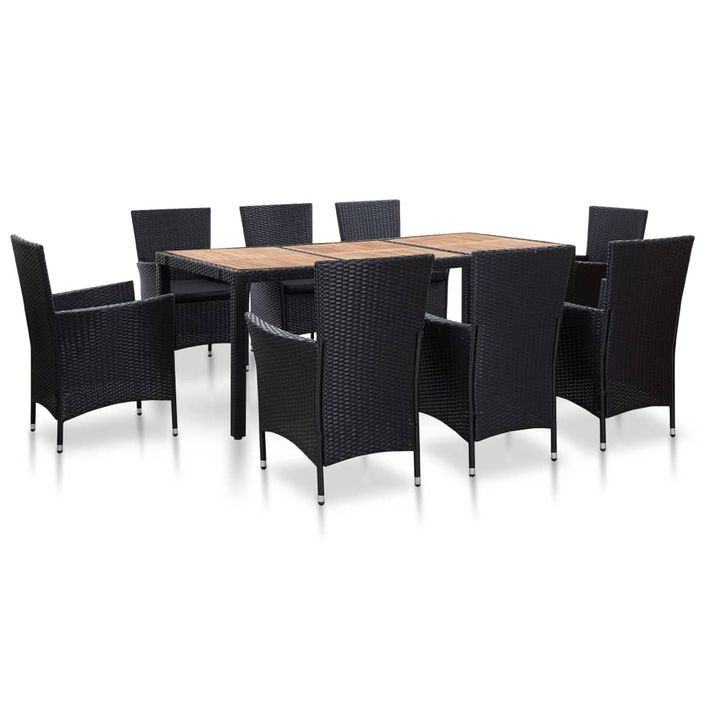 Mobilier à dîner de jardin 9pcs et coussins Résine tressée Noir 2 - Photo n°1