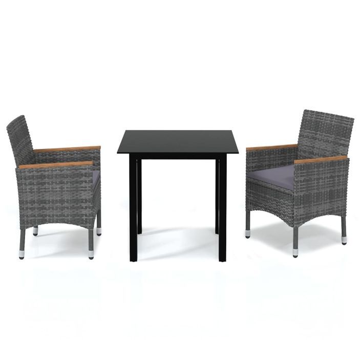 Mobilier à dîner de jardin et coussins 3pcs Résine tressée Gris 3 - Photo n°1