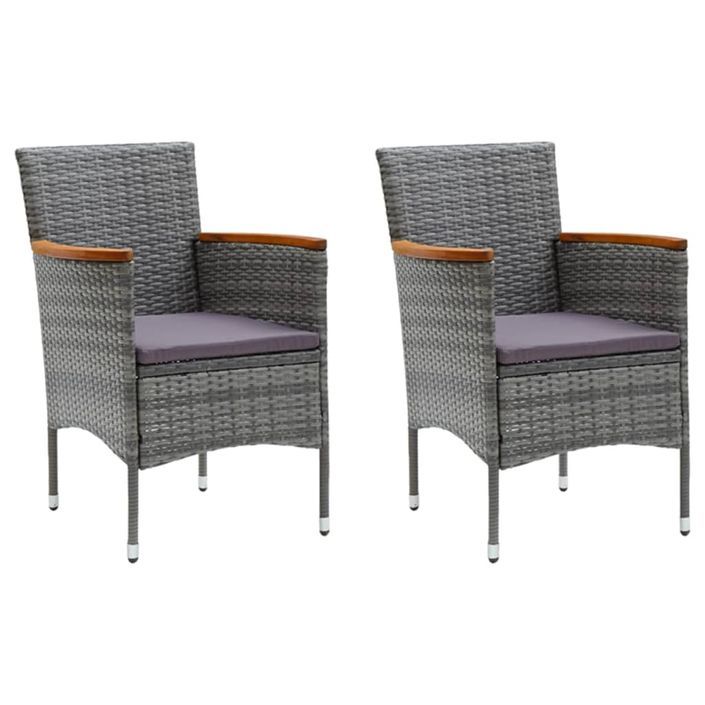 Mobilier à dîner de jardin et coussins 3pcs Résine tressée Gris 3 - Photo n°3