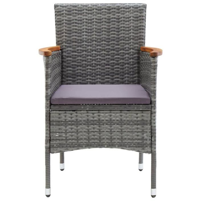 Mobilier à dîner de jardin et coussins 3pcs Résine tressée Gris 3 - Photo n°5