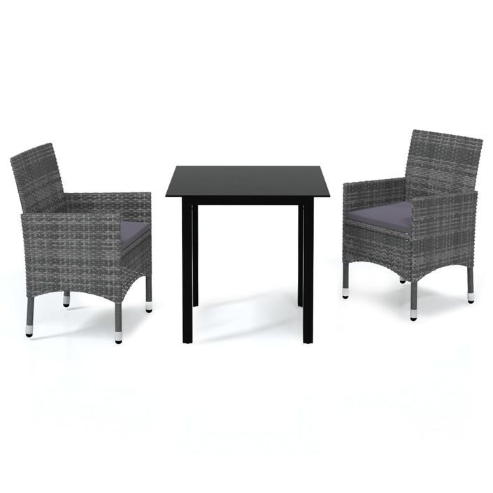 Mobilier à dîner de jardin et coussins 3pcs Résine tressée Gris 2 - Photo n°1