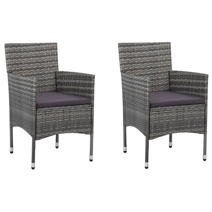 Mobilier à dîner de jardin et coussins 3pcs Résine tressée Gris 2 - Photo n°3