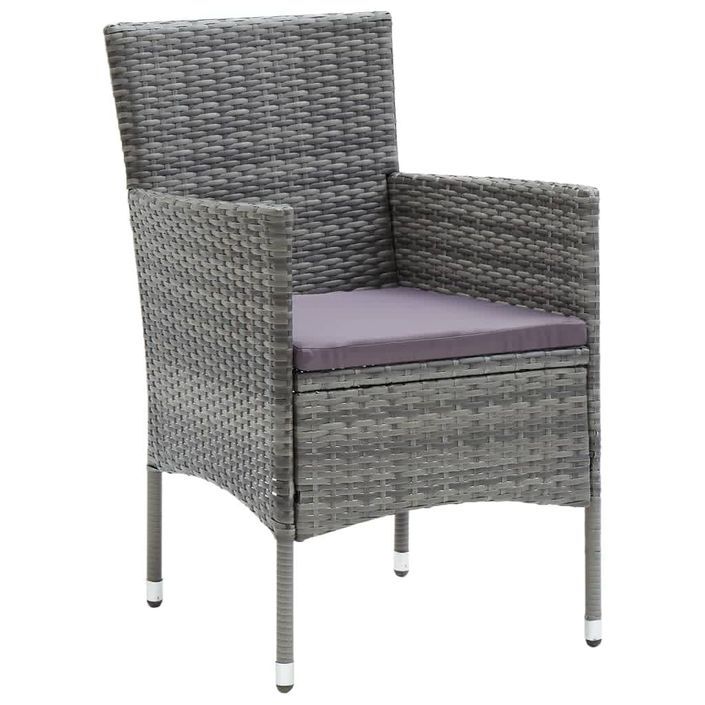 Mobilier à dîner de jardin et coussins 3pcs Résine tressée Gris 2 - Photo n°4